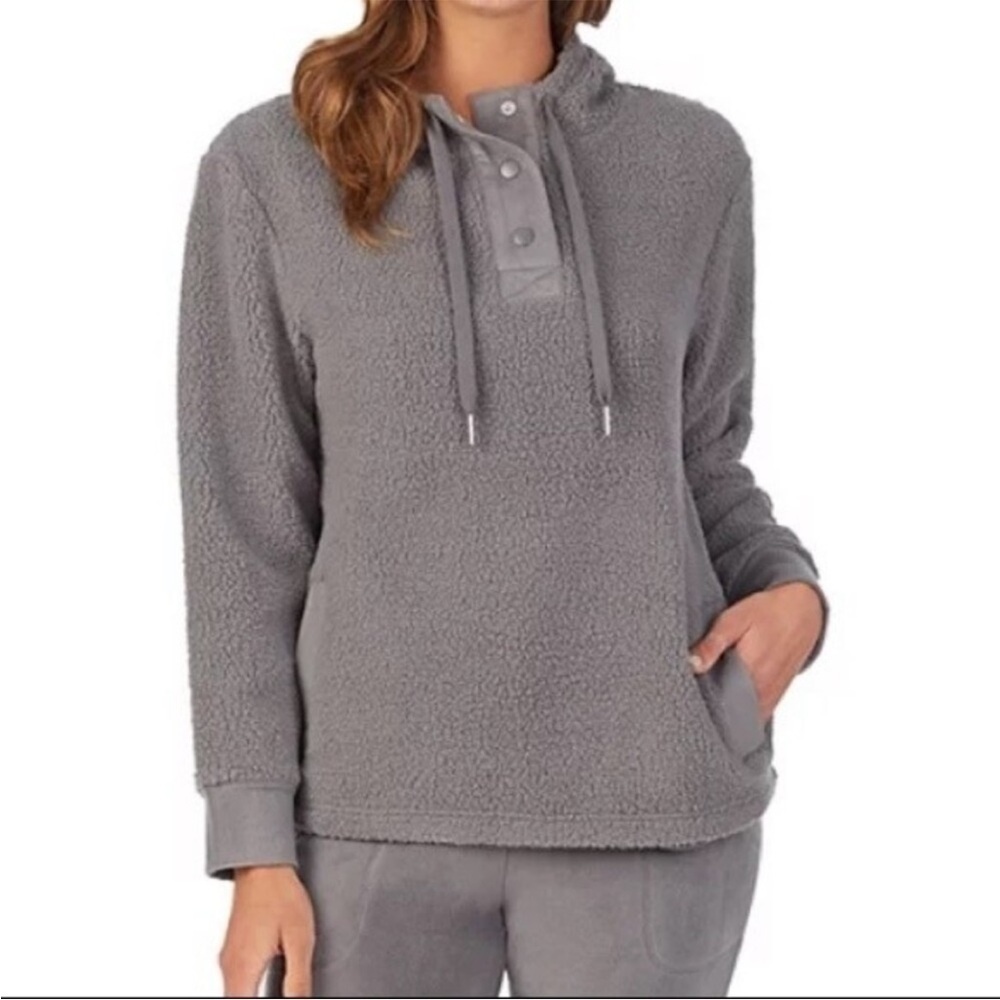 KOOLABURRA BY UGG GRAY SHERPA FLEECE QUARTERS SNAP HOODIE MEDIUM